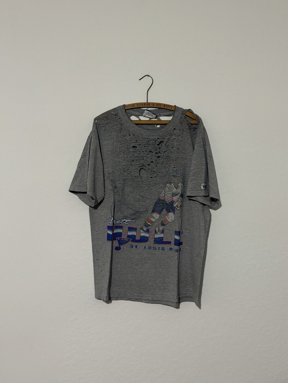Vintage Brett Hull St.Louis Blues Super Distressed Hockey NHL T-Shirt Size L